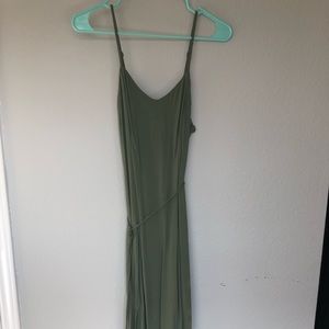 Army Green Casual Two Slit Sleeveless Midi Dress